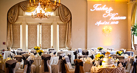 Hotel Northampton's ballroom decorated for a wedding.
