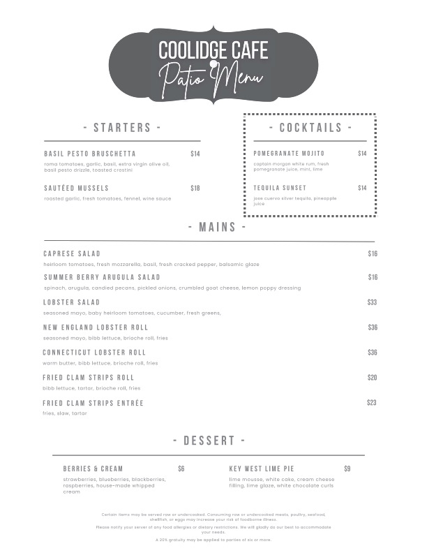 Patio Menu